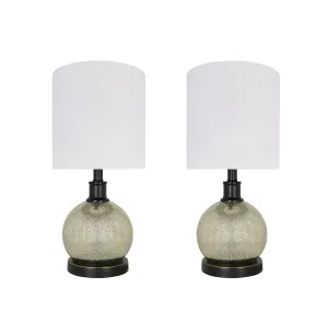 # 40211-12, Two Pack, 22" High Transitional Glass Table Lamp, Mercury and Hardback Drum Shaped Lamp Shade in Off White, 10" Wide