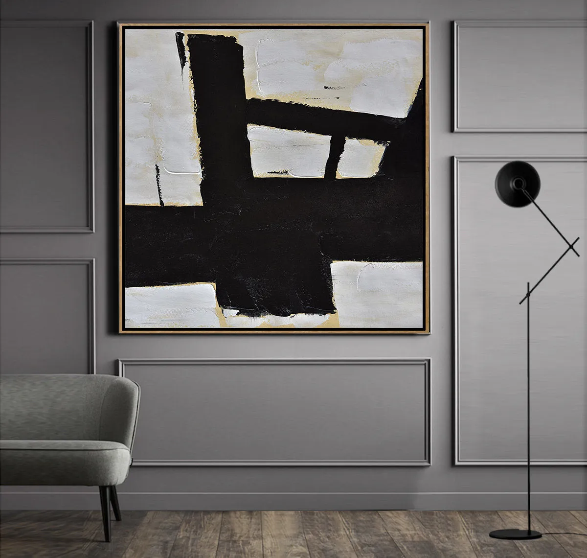 Abstract Art Black and White Minimalist Painting Yp076